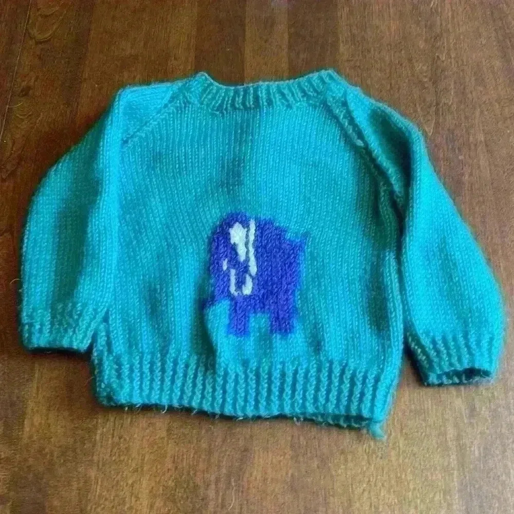 Hand knit  elephant sweater